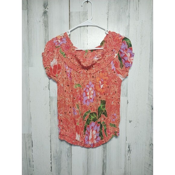 Free People Fp One Suki Off The Shoulder Blouse Top Ruffle Floral Printed Small - Picture 1 of 6